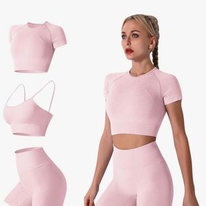 3 piece Amazon Women's Pink Activewear Set size Medium